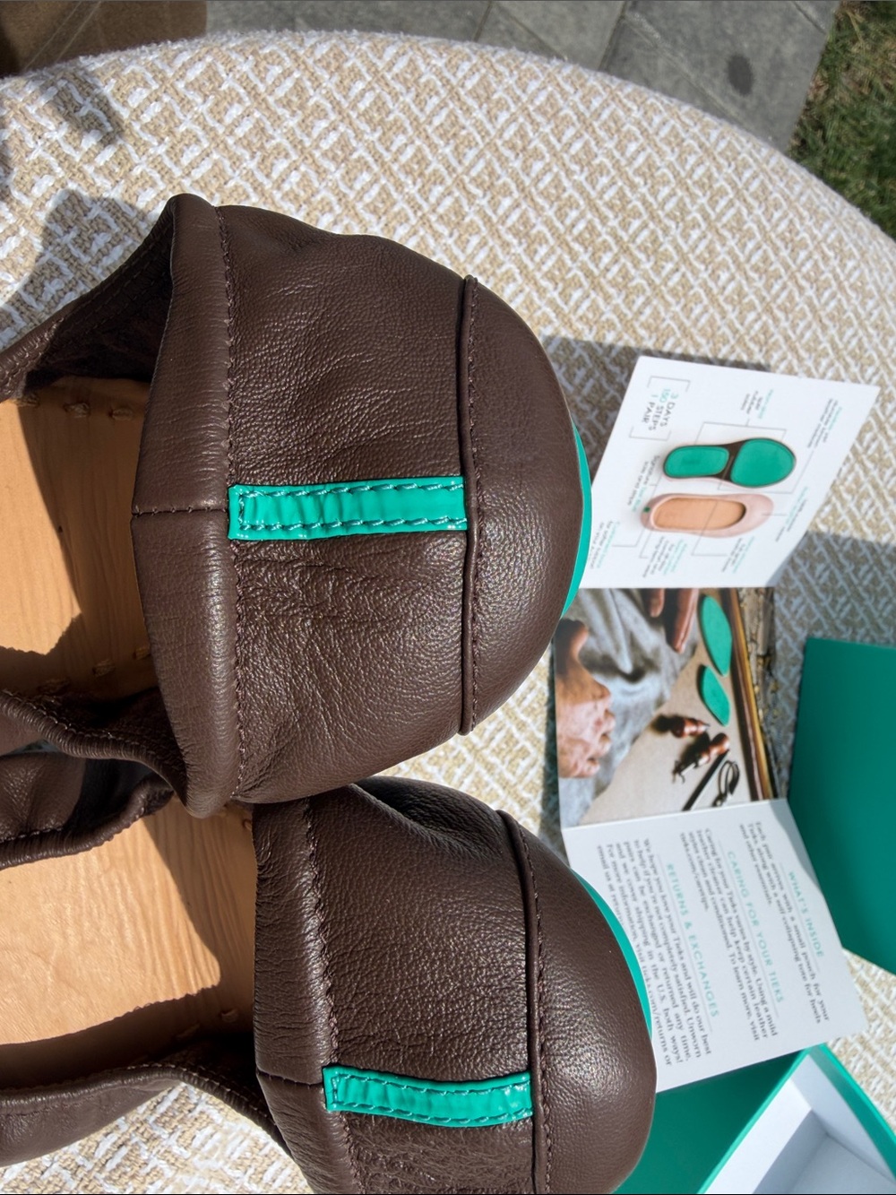 Tieks Brown Leather Ballet Flats with Teal Insole - Picture 6 of 9